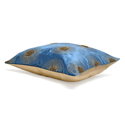Floral Cotton Polyester 16" x 16" Cushion Covers Set of 2 (Blue)