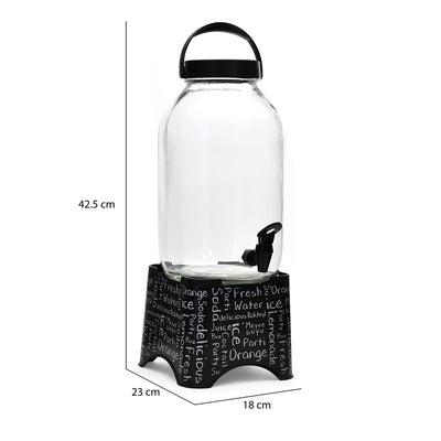 Transparent Glass 5000 ml Water Dispenser With Stand (Black)