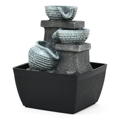 Decorative 3 Pots Polyresin Water Fountain (Grey & Black)