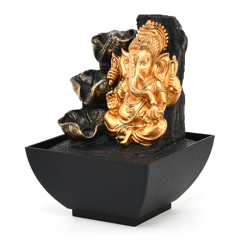 Mini Ganesha Polyresin Decorative Water Fountain (Gold & Brown)