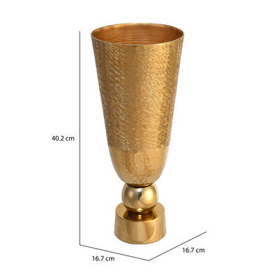 Criss Cross Textured Round Base Metal Small Vase (Gold)
