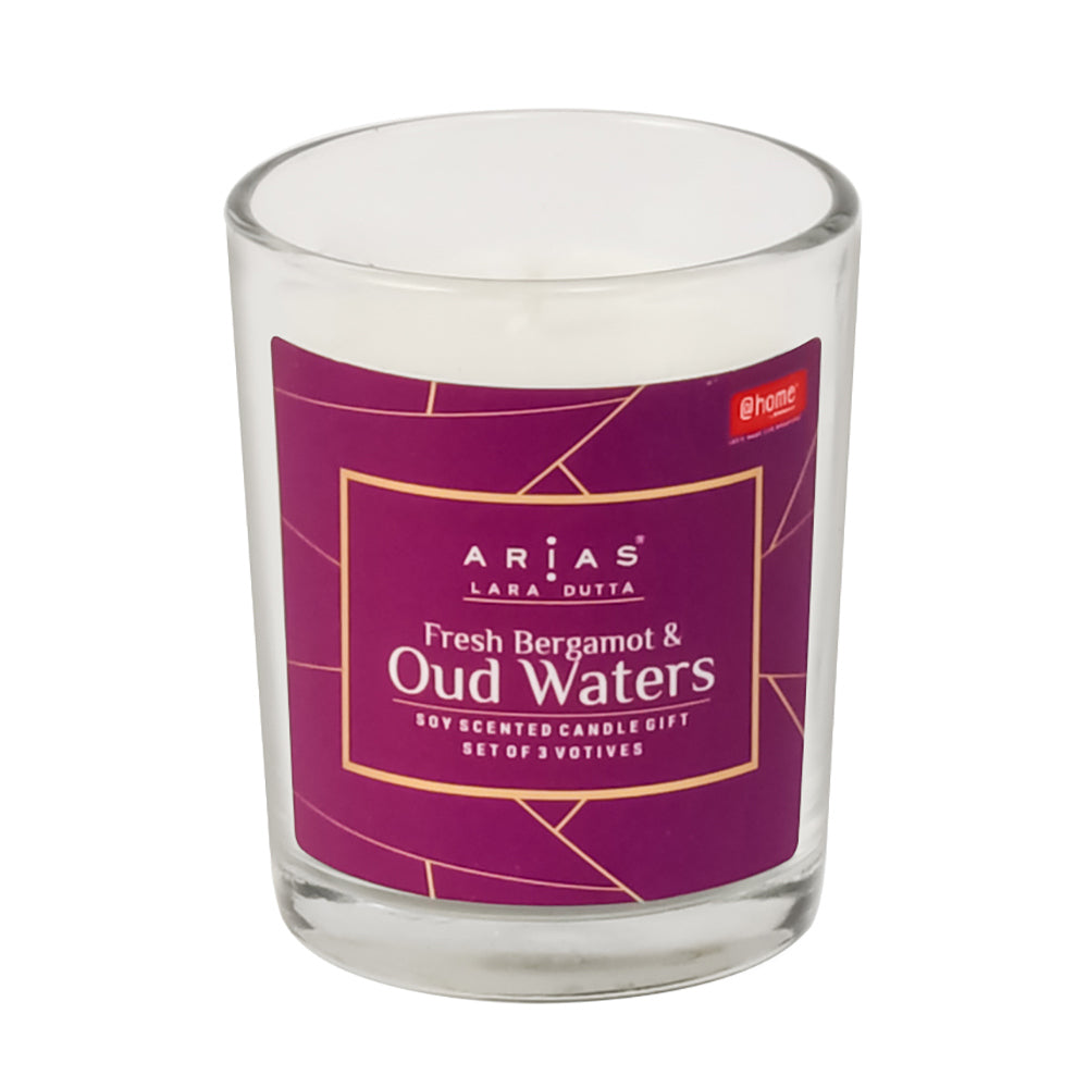 Arias Fresh Bergamot and Oud Water Scented Votive Candles Set of 3 (White)