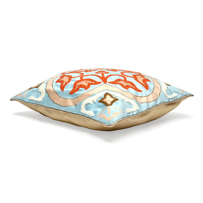 Embroidered Polyester 16" x 16" Cushion Cover (Blue & Orange)