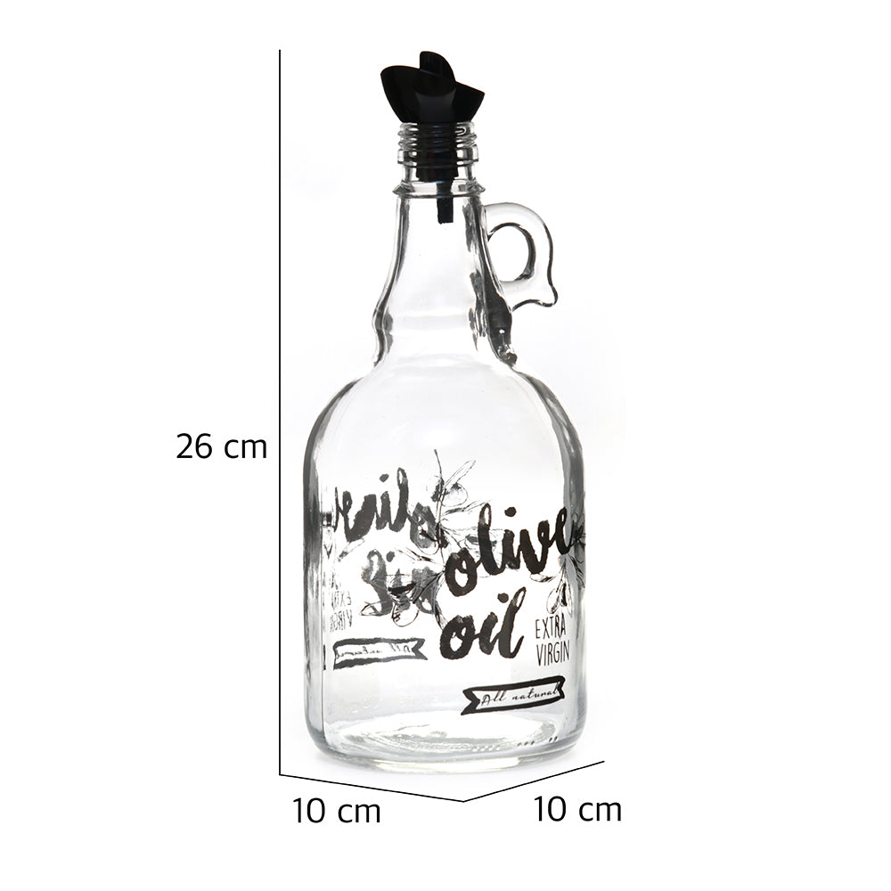 Transparent 1000 ml Glass Oil Dispenser Bottle (Transparent & Black)