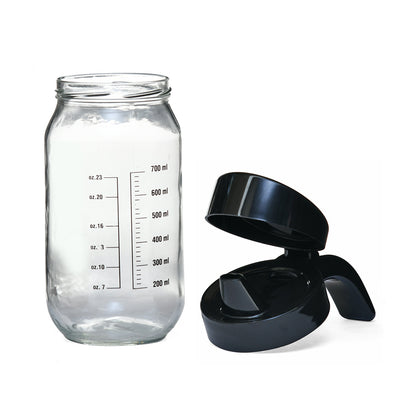 Transparent 1000 ml Glass Oil Measure Jar With Lid (Transparent & Black)