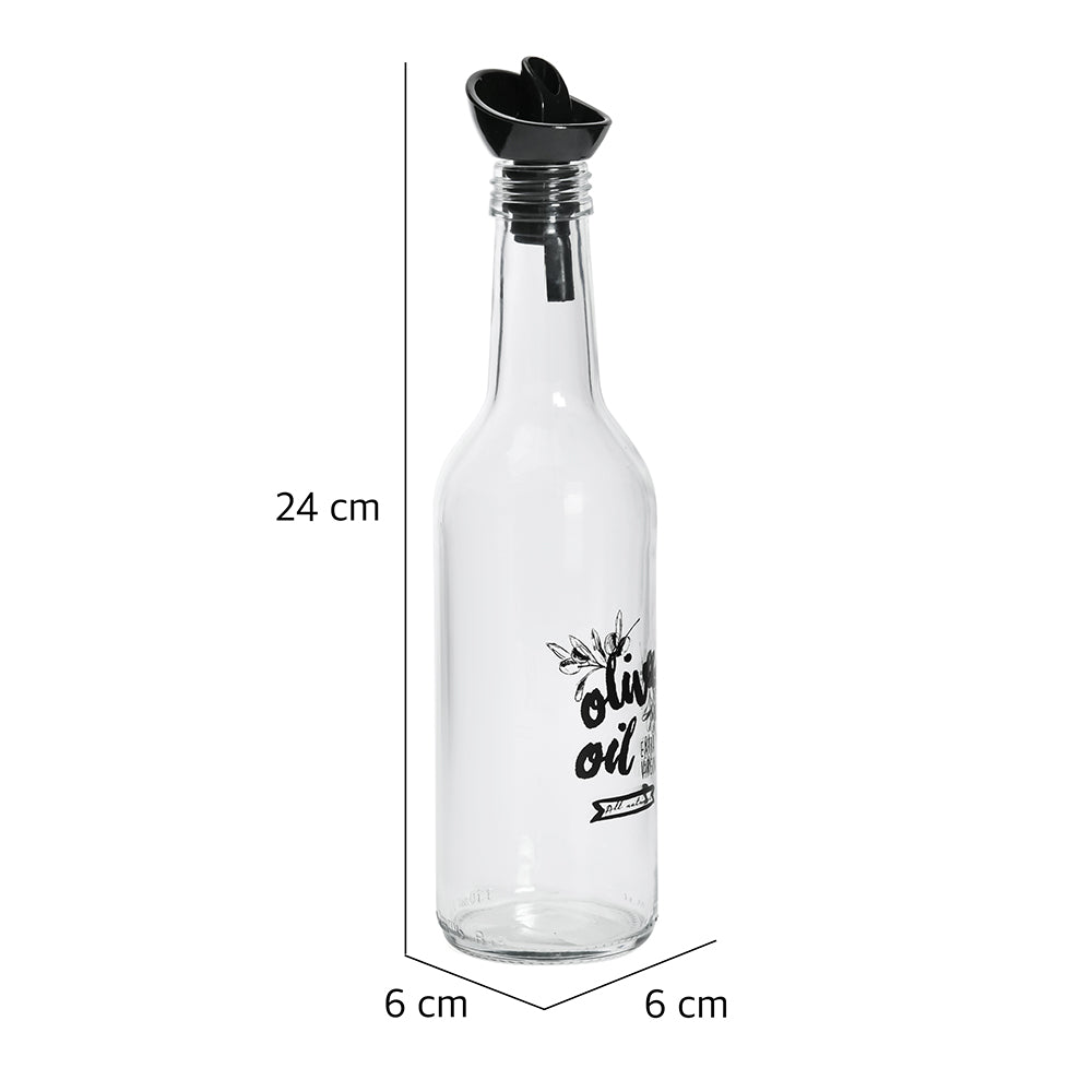 Transparent 330 ml Glass Oil Dispenser Bottle (Transparent & Black)