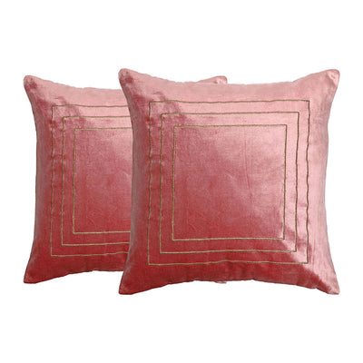 Solid Cotton Polyester 16" x 16" Cushion Covers Set of 2 (Pink)