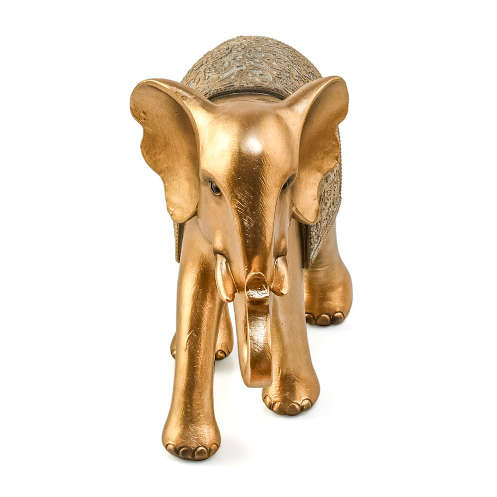 Curl Trunk Elephant Decorative Polyresin Showpiece (Grey & Gold)