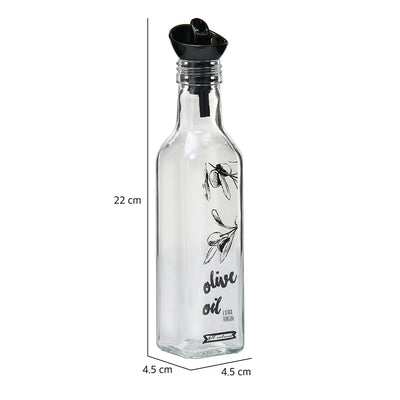 Transparent 250 ml Glass Oil Dispenser Bottles Set of 2 (Transparent & Black)