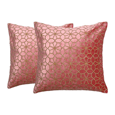 Floral Cotton Polyester 16" x 16" Cushion Covers Set of 2 (Pink)