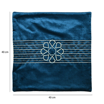 Embroidered Cotton Polyester 16" x 16" Cushion Cover (Blue)