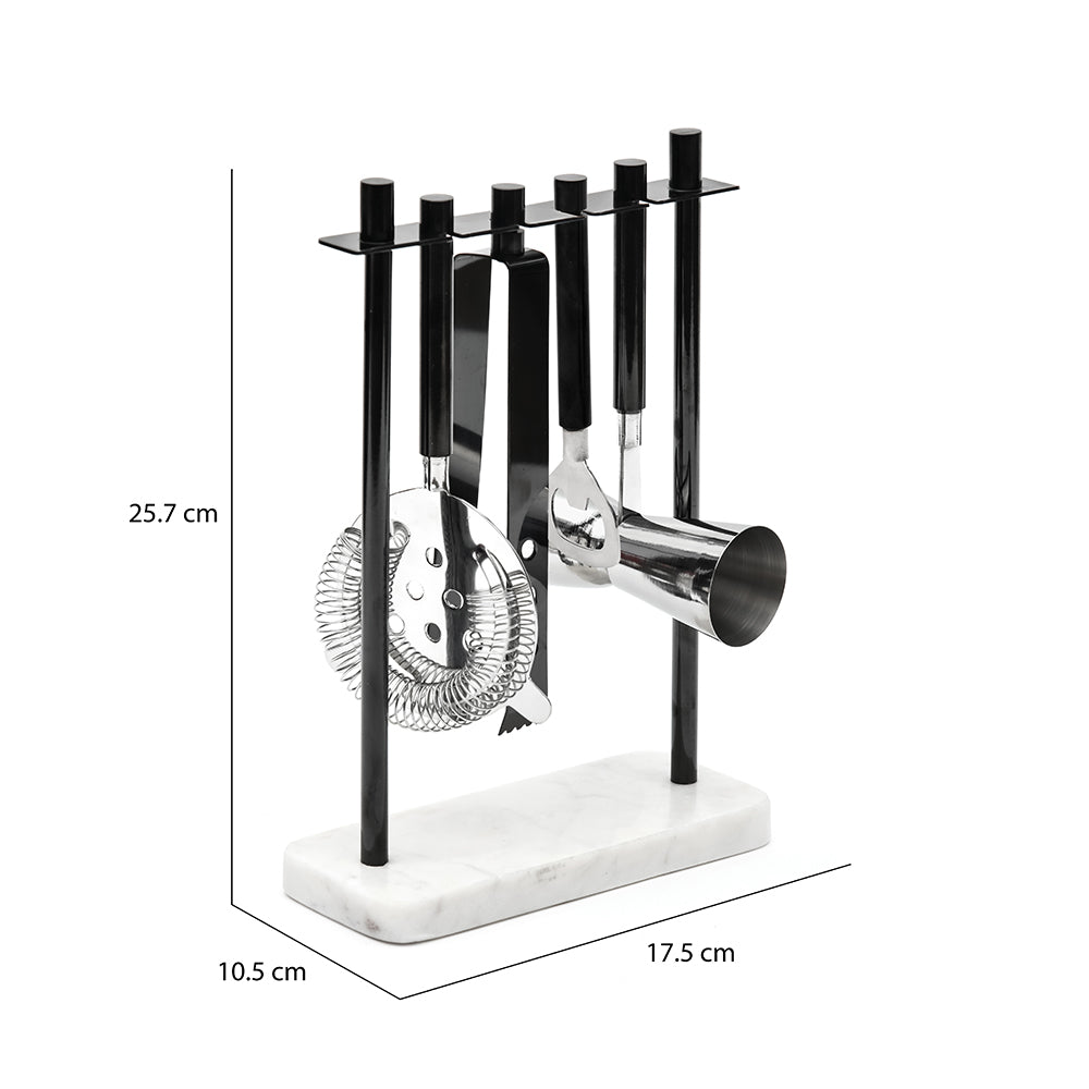 Arias Stainless Steel Bar Tools Set of 4 With Stand (Black & White)