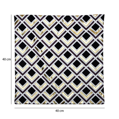 Geometric Polyester 16" x 16" Cushion Cover (Off White & Gold)