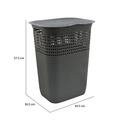 Rectangular 55 L Polypropylene Laundry Basket with Lid (Grey)