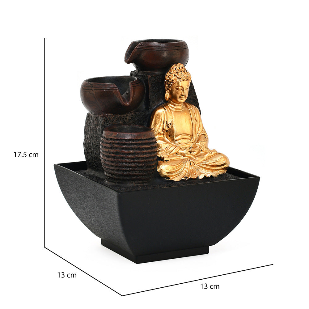 Meditating Buddha Polyresin Decorative Water Fountain (Gold & Brown)