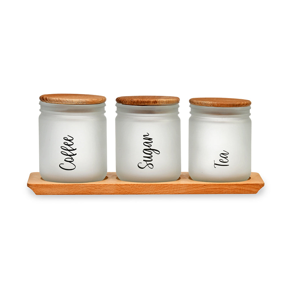 Minimalist 446 ml Storage Jars Set of 3 With Base (White & Brown)