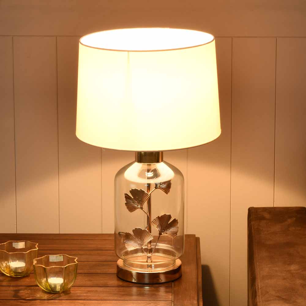 Glassio Fabric Shade Glass & Metal Base Table Lamp (Gold)