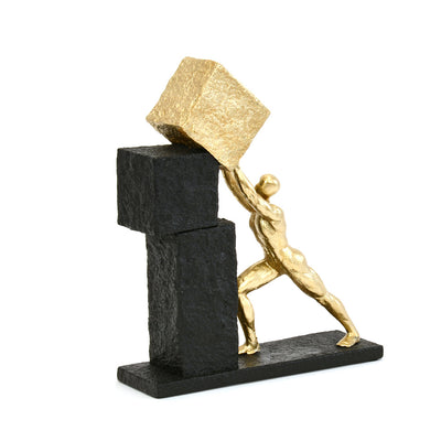 Man Arranging Blocks Decorative Polyresin Showpiece (Black & Gold)