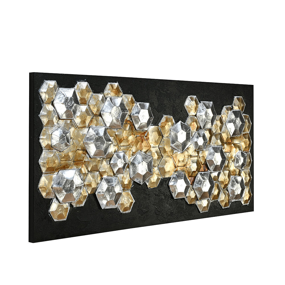 Hexagonal Art Plastic & Wooden Wall Decor (Black & Gold)