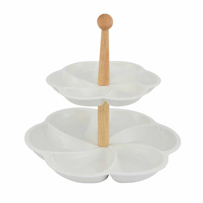 2 Tier Dry Fruits & Snacks Ceramic Serving Platter (White)