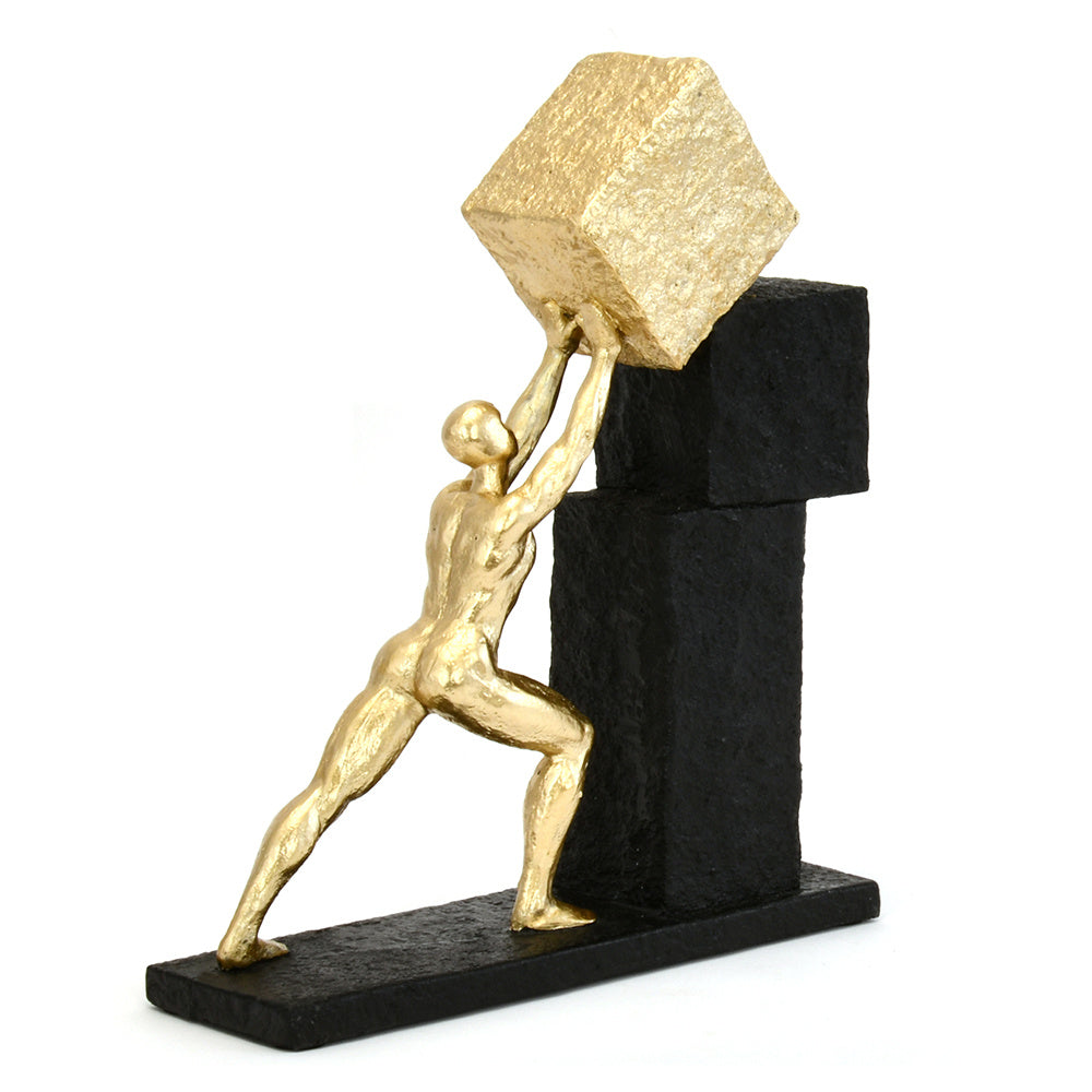 Man Arranging Blocks Decorative Polyresin Showpiece (Black & Gold)
