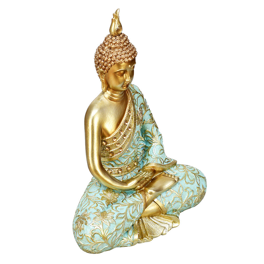 Meditating Buddha Polyresin Showpiece (Mint & Gold)