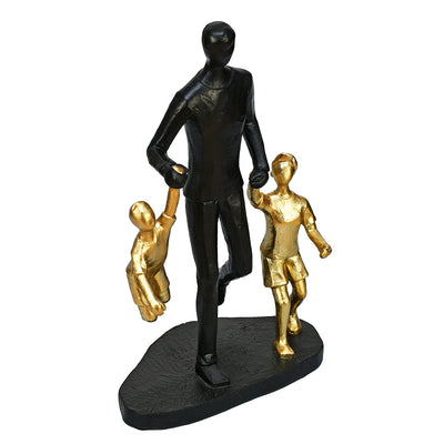 Dad With Two Kids Polyresin Decorative Showpiece (Black & Gold)