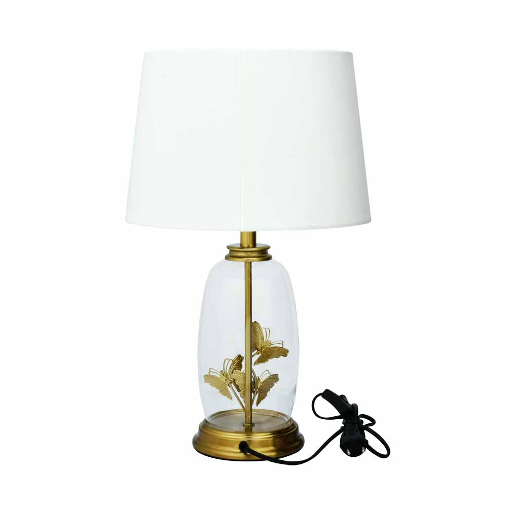 Glassio Butterfly Fabric Shade Glass & Metal Base Table Lamp (Gold)