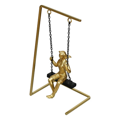 Lady On Swing Decorative Polyresin Showpiece (Black & Gold)