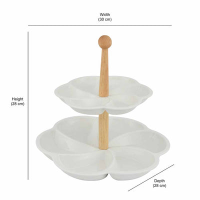 2 Tier Dry Fruits & Snacks Ceramic Serving Platter (White)
