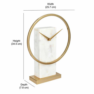 Round Dial Metal and Stone Table Clock (Gold)