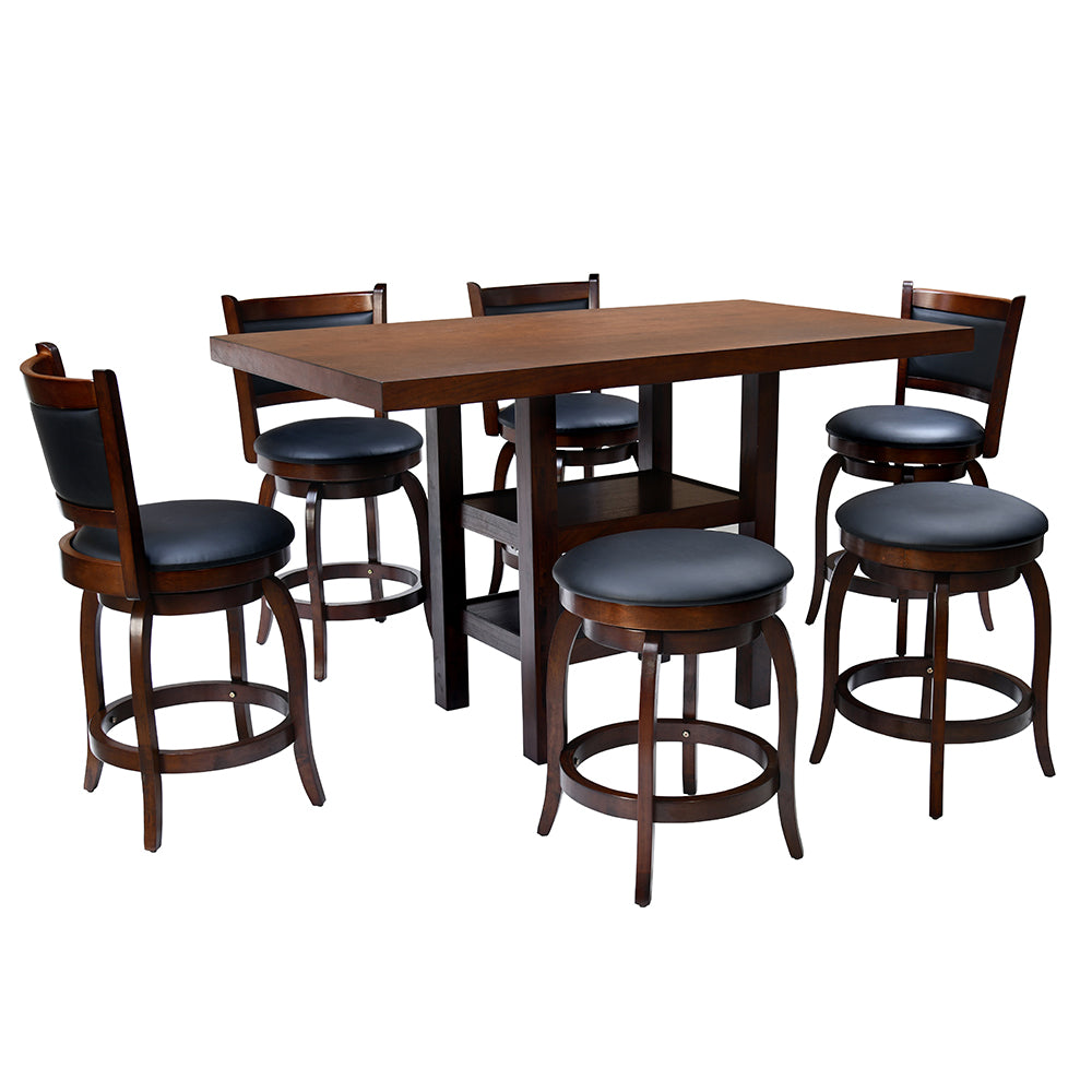 Theon Counter Height 6 Seater Dining Set of 1 Table + 4 Chairs + 2 Stools (Dark Expresso)