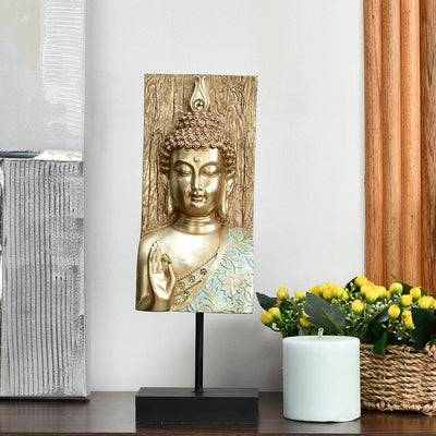 Decorative Buddha Polyresin Showpiece (Mint & Gold)