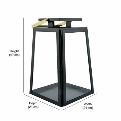 Modern Trapeze Metal & Glass Small Size Lantern (Black & Gold)