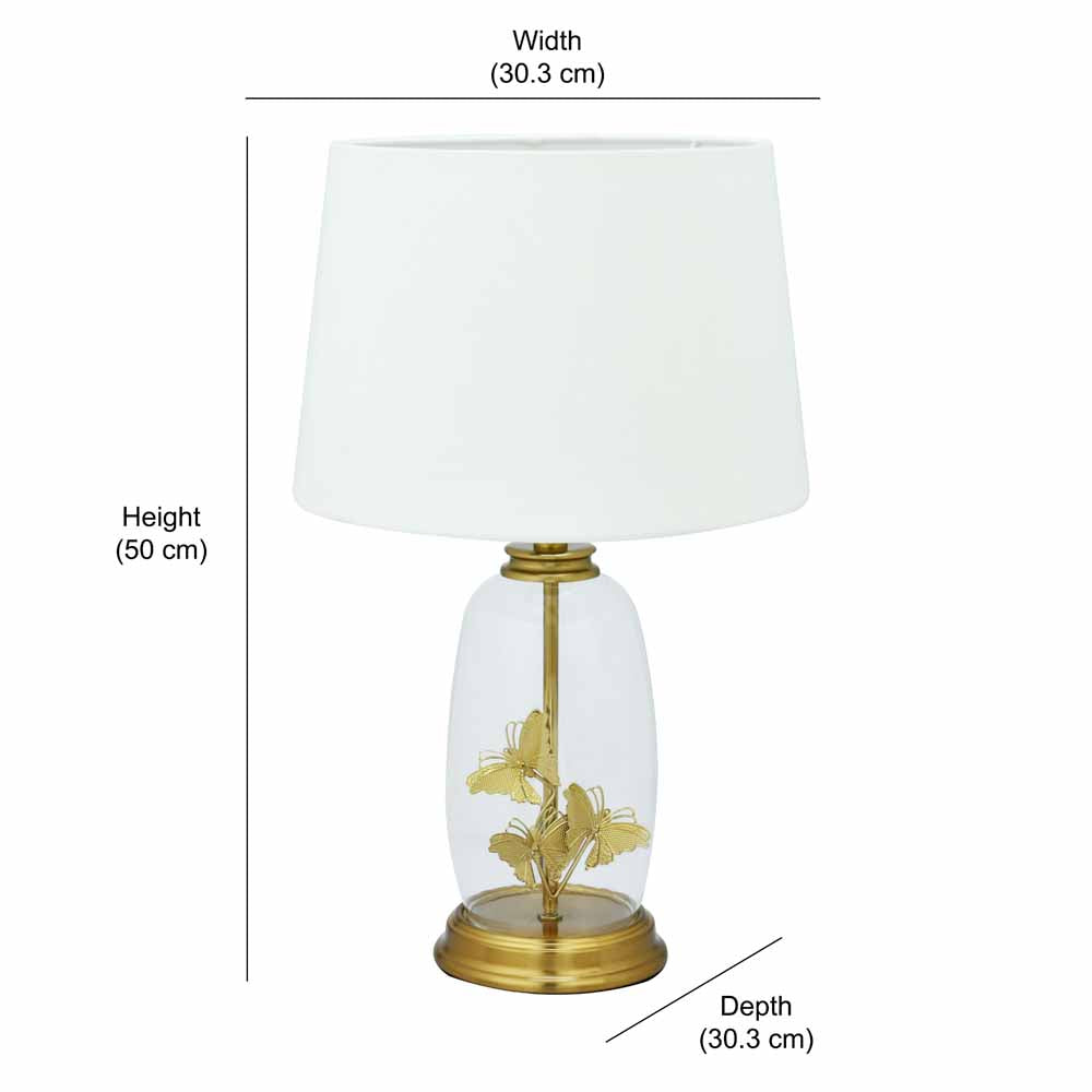 Glassio Butterfly Fabric Shade Glass & Metal Base Table Lamp (Gold)