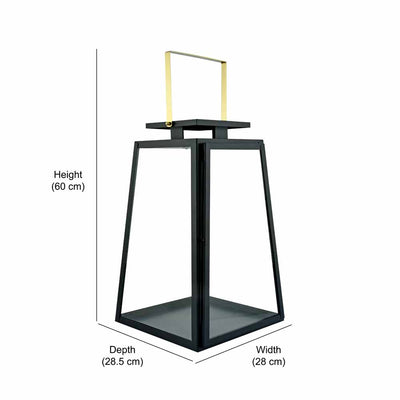 Modern Trapeze Metal & Glass Large Size Lantern (Black & Gold)