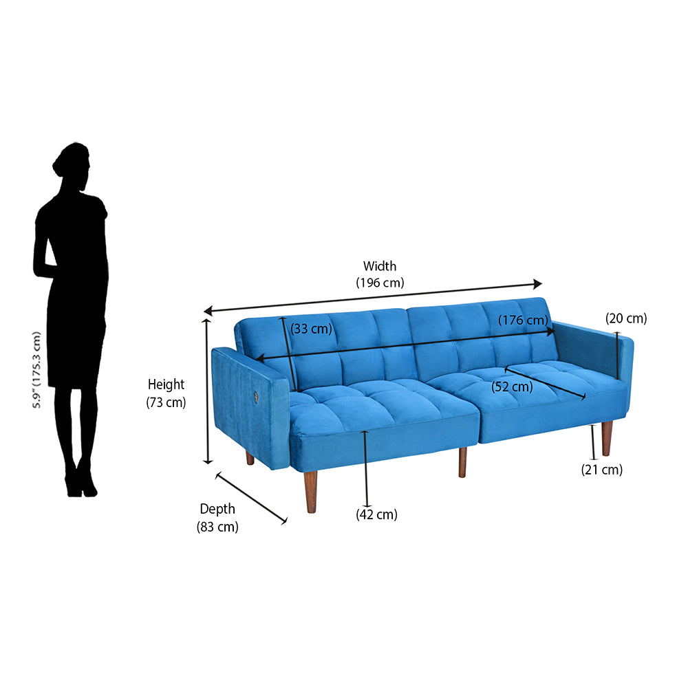 Nilkamal Denzel 3 Seater Futon Sofa Cum Bed (Blue)
