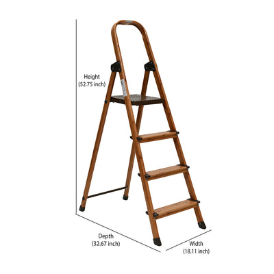 4 Steps Wooden Finished Foldable Aluminium Ladder (Brown)