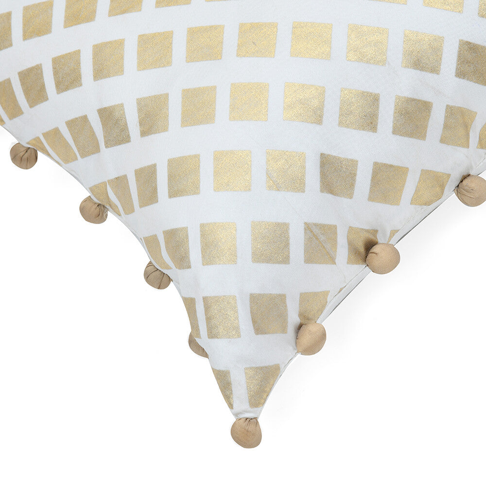 Amelia Pom Pom Tafetta Fabric 12" x 12" Cushion Cover (Beige & Gold)