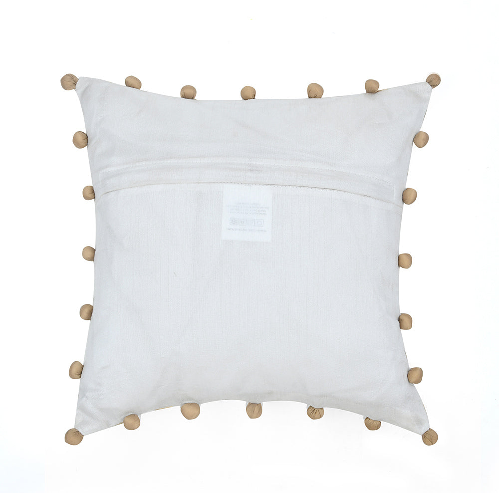 Amelia Pom Pom Tafetta Fabric 12" x 12" Cushion Cover (Beige & Gold)