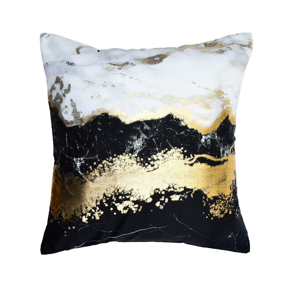 Amelia Abstract Tafetta Fabric 16" x 16" Cushion Cover (White, Black & Gold)