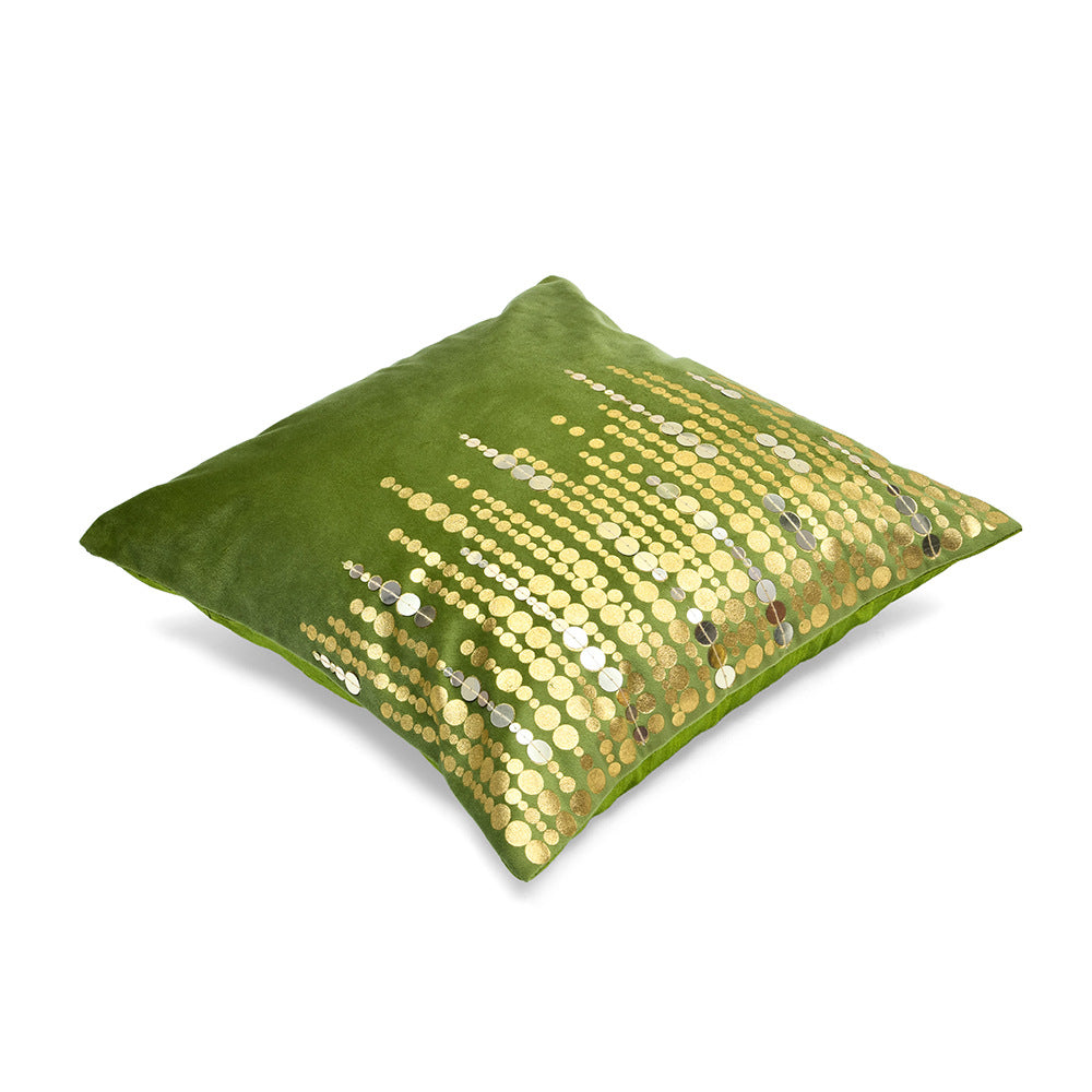 Amelia Sequin Poly Velvet 16" x 16" Cushion Cover (Green & Gold)