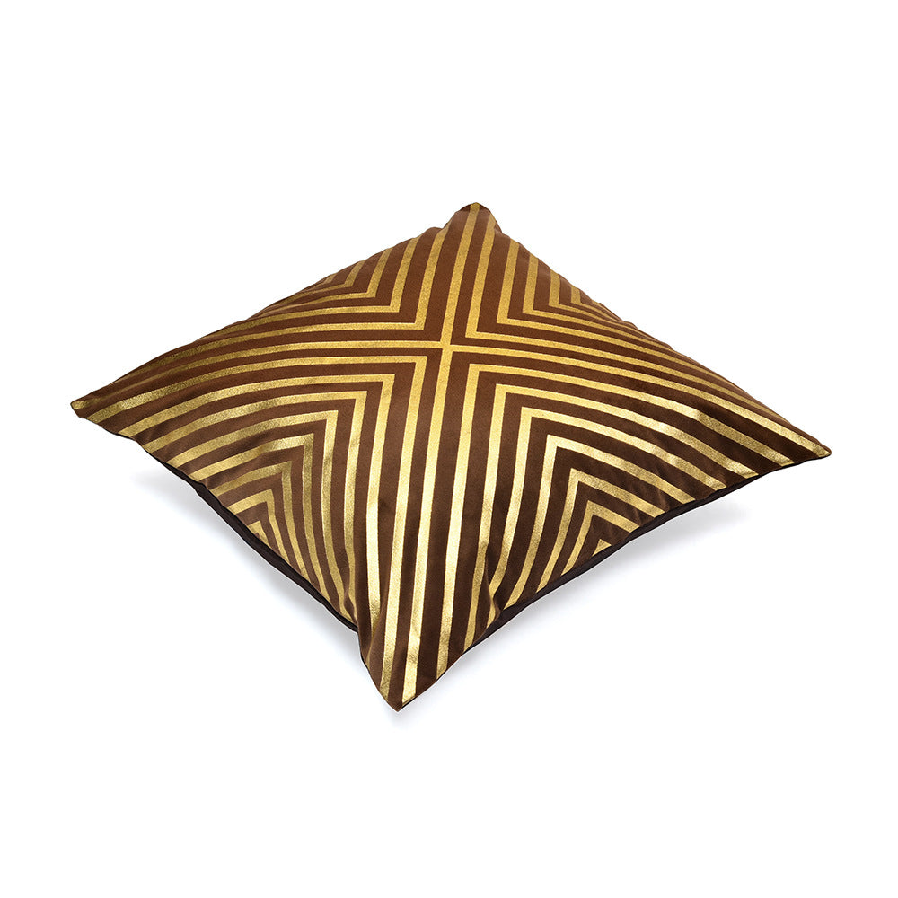 Amelia Striped Poly Velvet 16" x 16" Cushion Cover (Gold & Cappuccino)