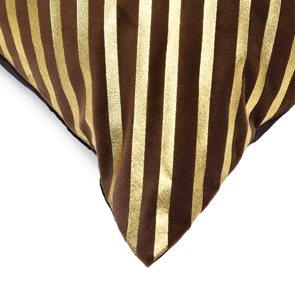 Amelia Striped Poly Velvet 16" x 16" Cushion Cover (Gold & Cappuccino)