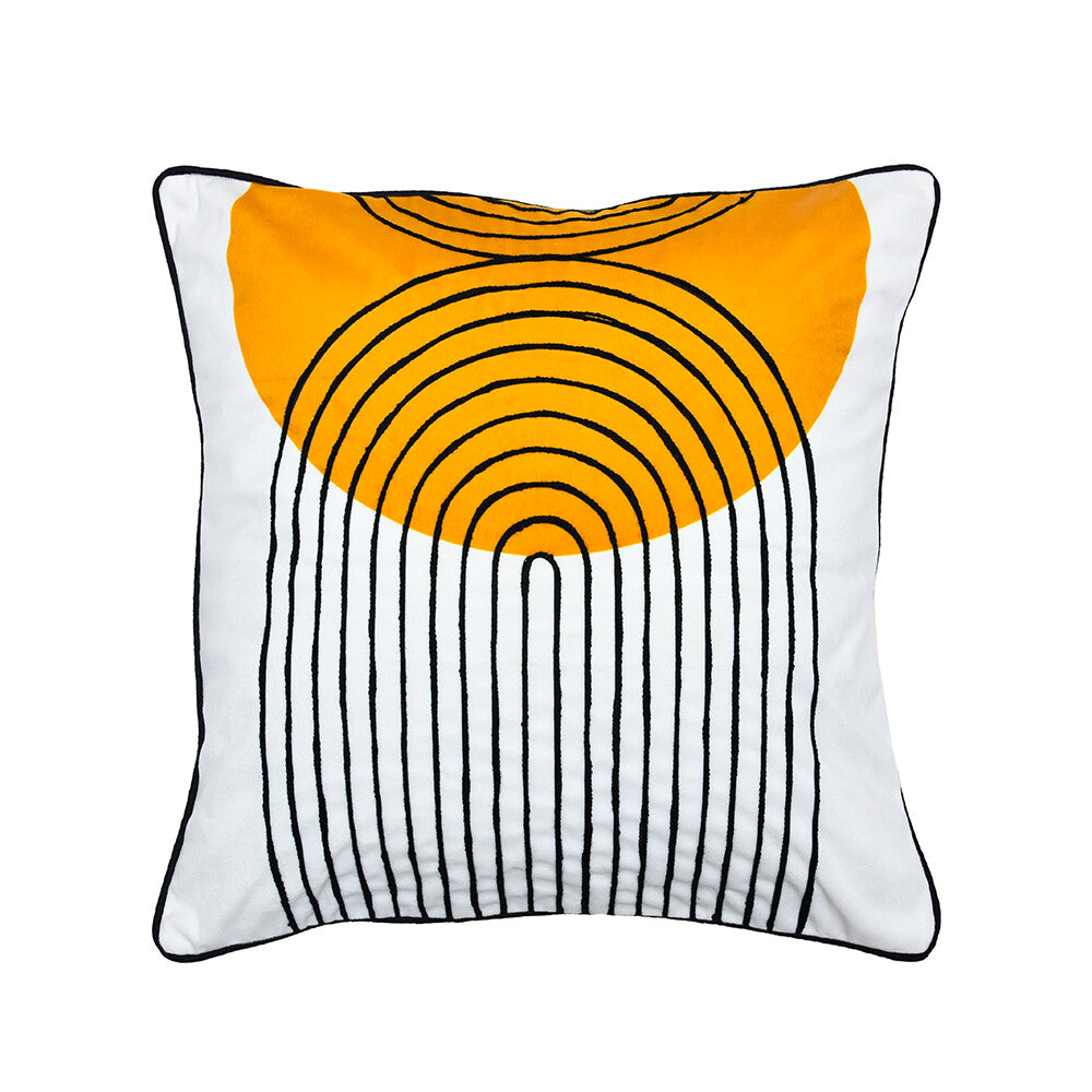 Amelia Abstract Chambray Fabric 16" x 16" Cushion Cover (Black, Yellow & White)