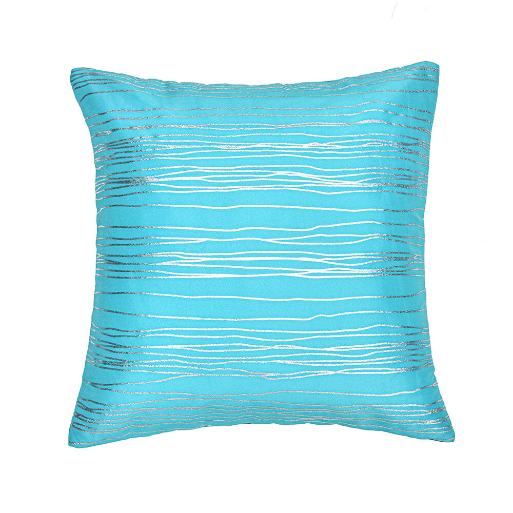 Amelia Striped Velvet 16" x 16" Cushion Cover (Blue & Silver)