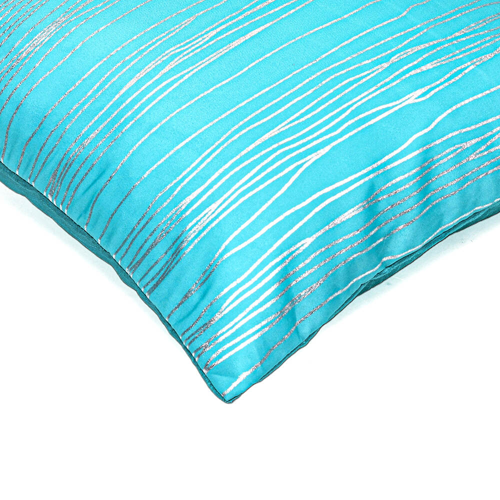 Amelia Striped Velvet 16" x 16" Cushion Cover (Blue & Silver)