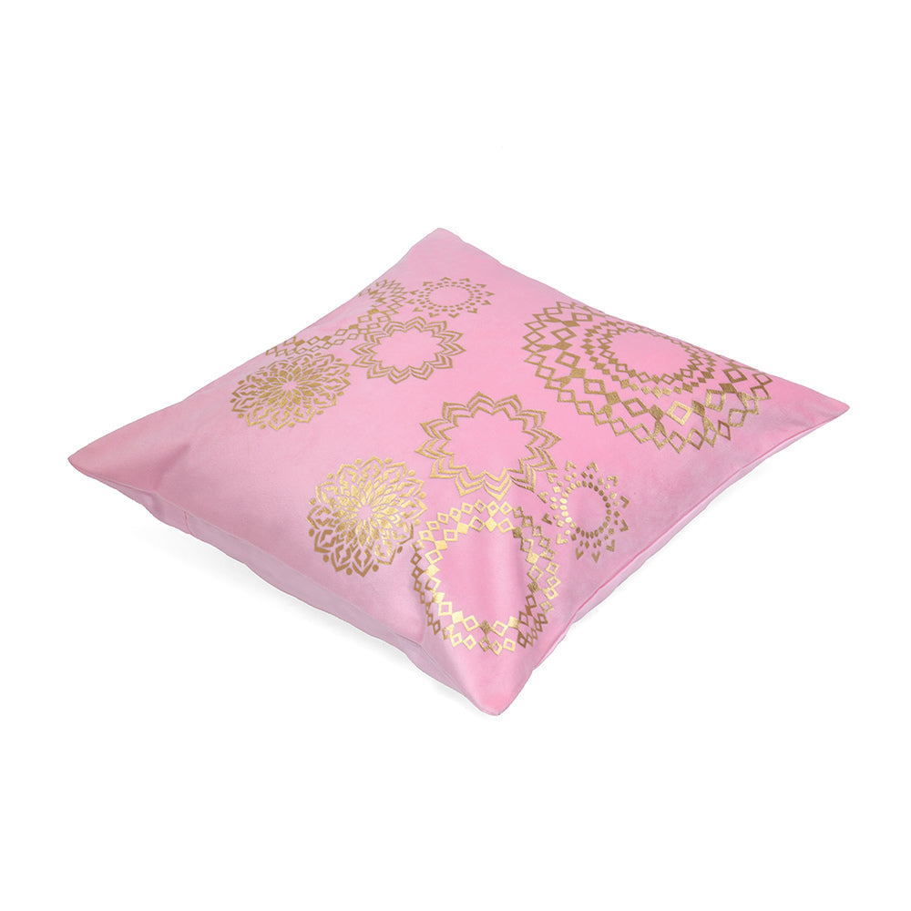 Amelia Abstract Poly Velvet 16" x 16" Cushion Cover (Pink & Gold)
