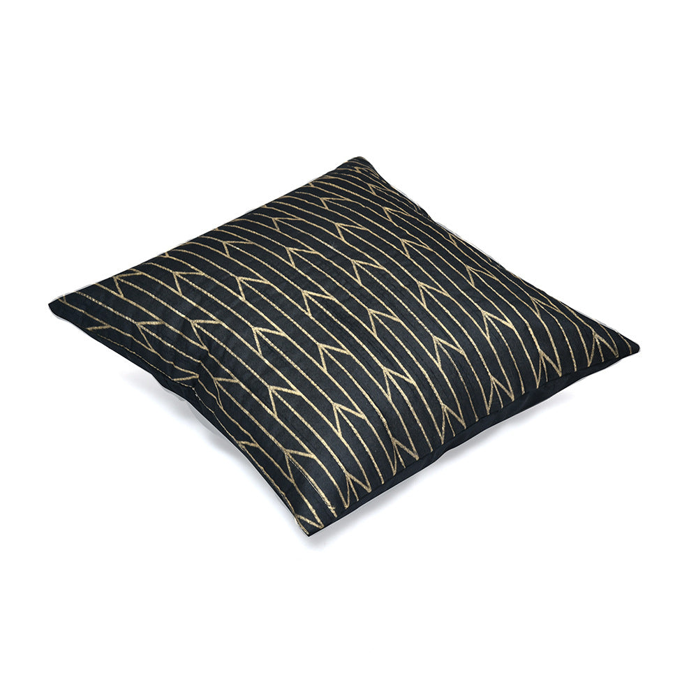 Amelia Abstract Dupion Fabric 12" x 12" Cushion Cover (Black & Gold)