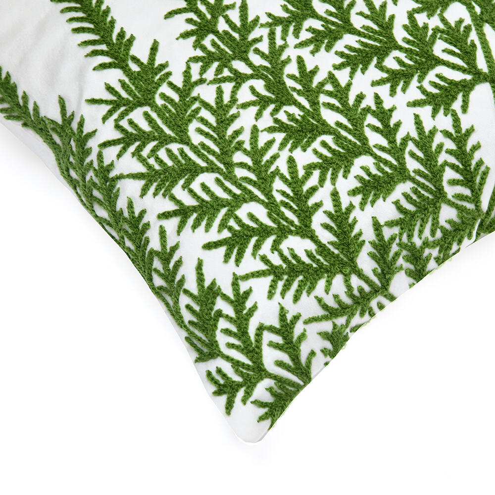 Amelia Leafy Poly Velvet 12" x 12" Cushion Cover (Green)